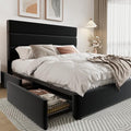 White Full Size Platform Bed Frame with 4 Storage Drawers and Velvet Upholstered Headboard I64265