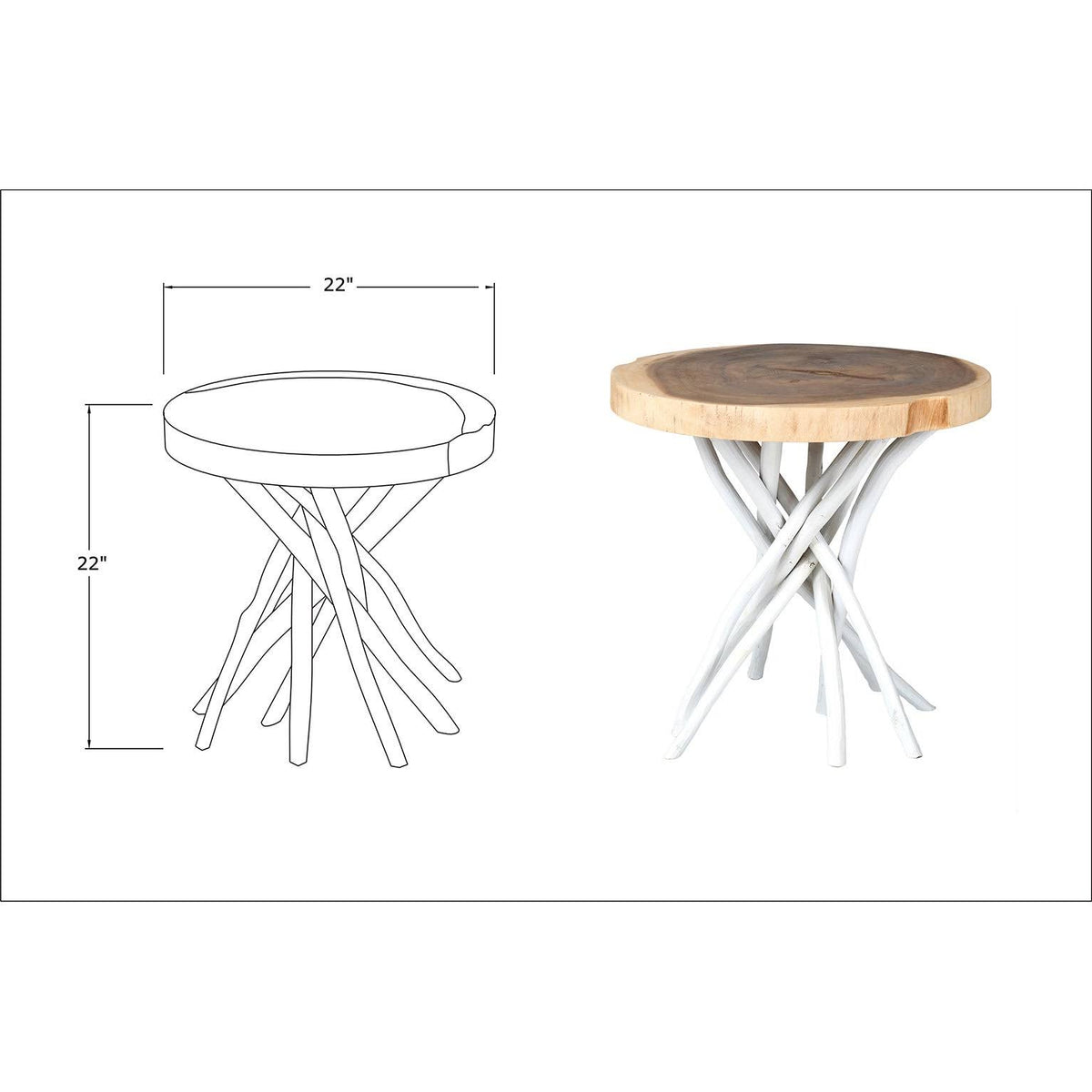 White Teakwood Round Accent Table O5294