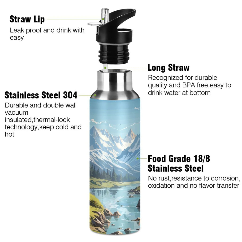 Insulated Stainless Steel Water Bottle with Straw Lid 20 oz N106