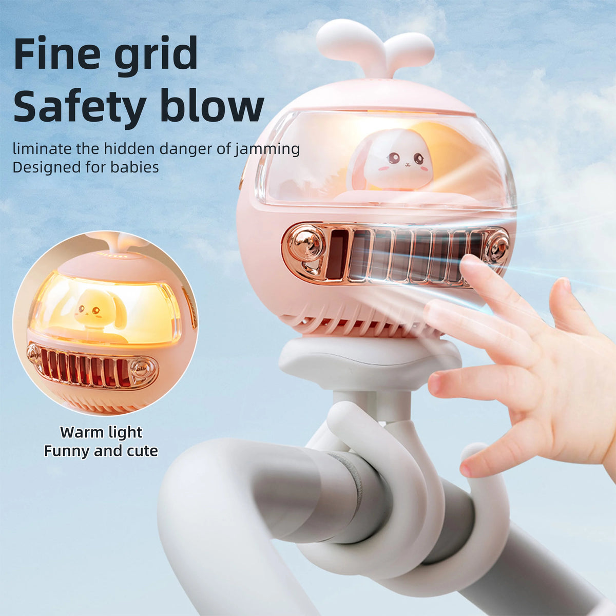 Rotatable Handheld Stroller Fan, 3600mAh Rechargable, 4 Speeds, White J8352