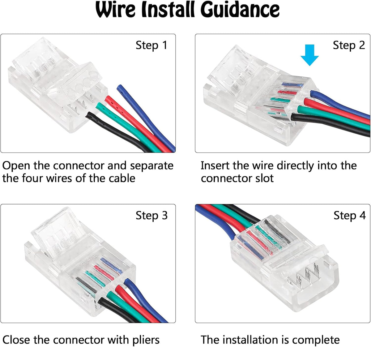 10 Pack 4 Pin LED Connector for 10mm RGB 5050 LED Strip Lights with 16.4ft Extension Cable P1853