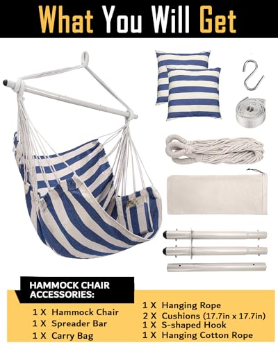 Hammock Chair Swing with Anti-Slip Steel Spread Bar and 2 Cushions B762