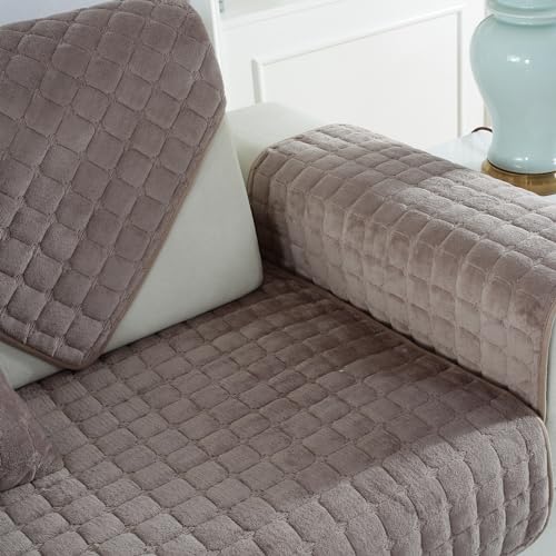 Light Brown Reversible Quilted Sofa Slipcover 35"x63" X80578