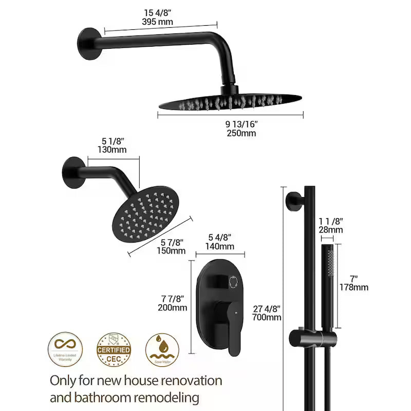 Wall Mounted Dual Shower Head and Handheld Shower Head 2.5 GPM Matte Black Y4198