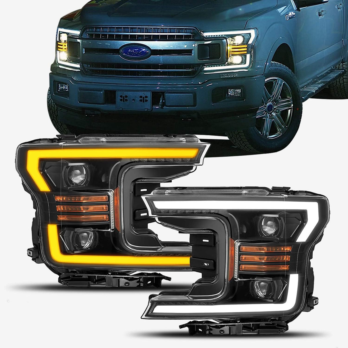Jet Black LED Tube Dual Projector Headlights H9990