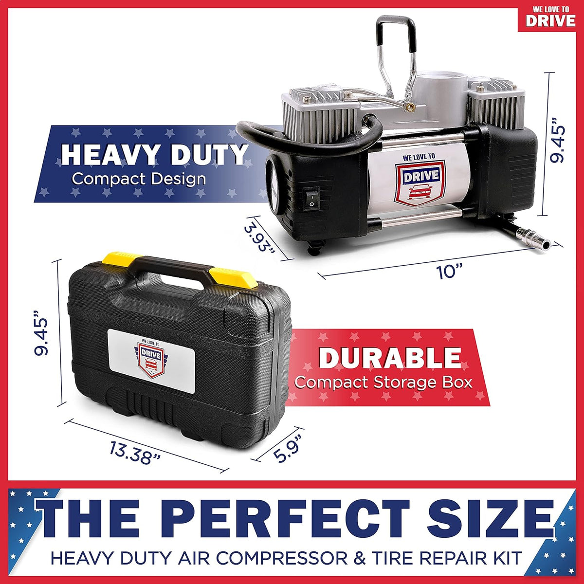 12V DC 150 PSI Portable Air Compressor & Tire Repair Kit with PSI Gauge, Adaptors, Hose, Car Plug, Clip Connectors, Tire Inflator & Tire Patch Kit N332024