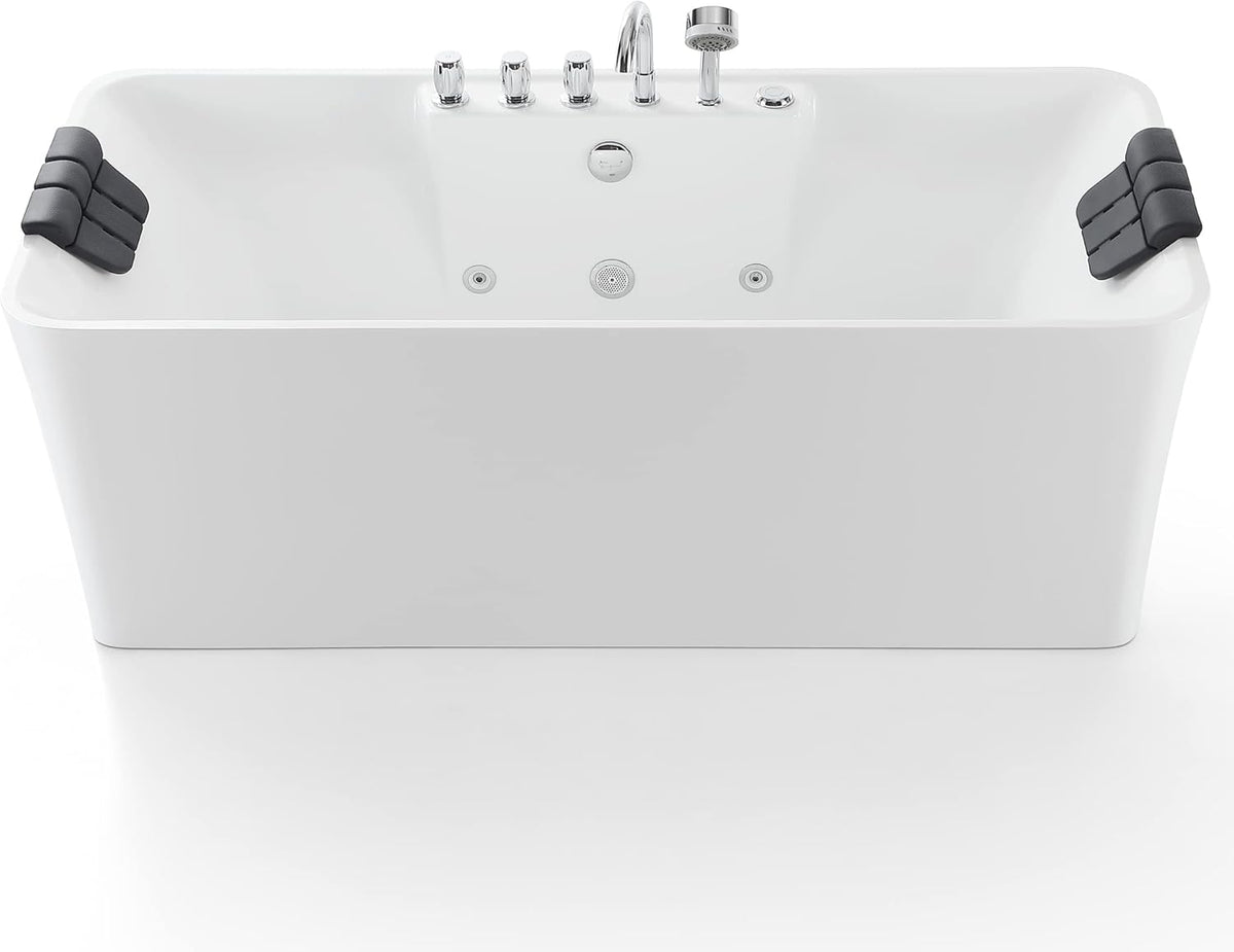 67 Inch Freestanding Acrylic Whirlpool Bathtub with 8 Jets, White S9564