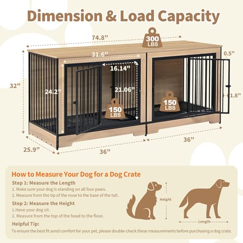75’’ Double Dog Crate Furniture with Removable Divider & Trays K18344