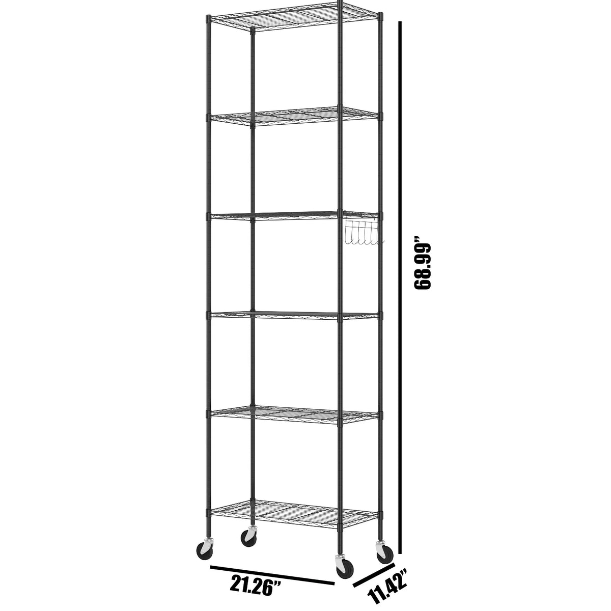 6 Shelves Wire Metal Heavy Duty Shelving Rack with Wheel, Silver V2839
