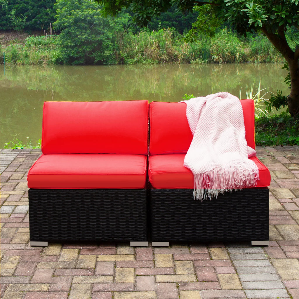 2 Pcs PE Rattan Wicker Patio Sofa Set W39579
