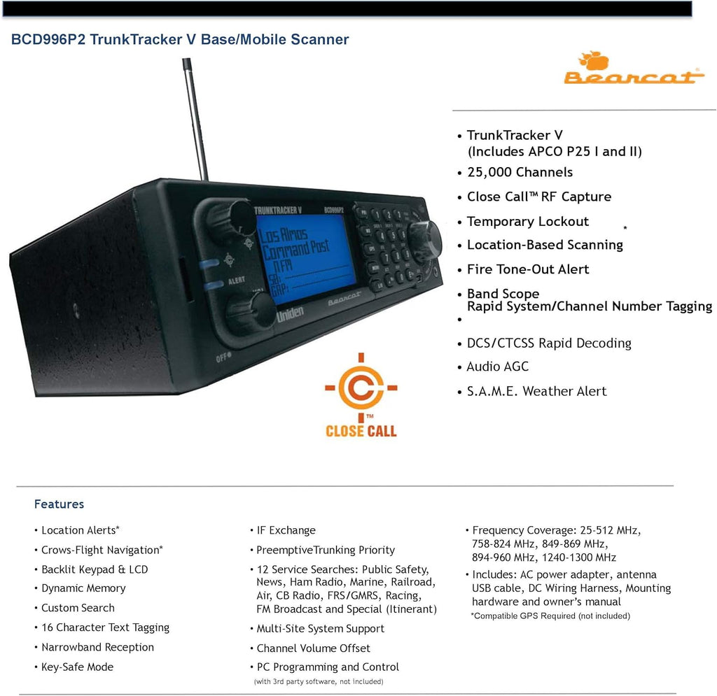 Digital Mobile TrunkTracker Scanner with External Communications Speaker E2768