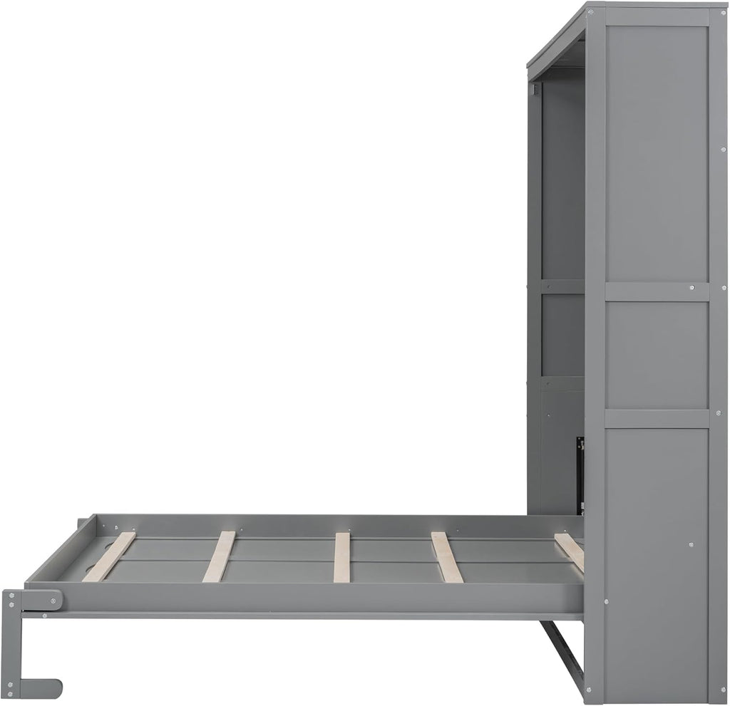 Gray Queen Size Murphy Bed with Shelves M972235