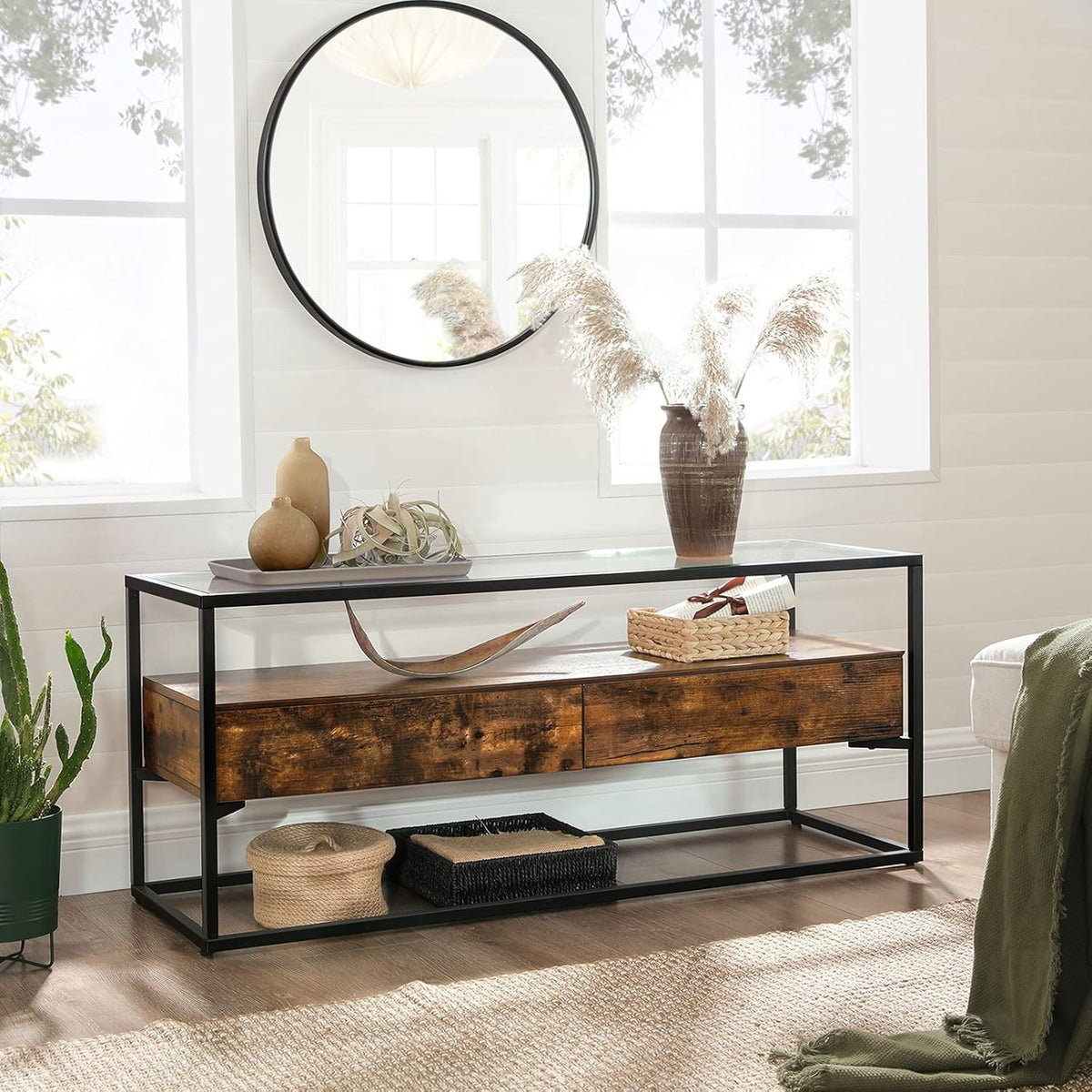 Rustic Brown and Black TV Cabinet with 2 Drawers G651588