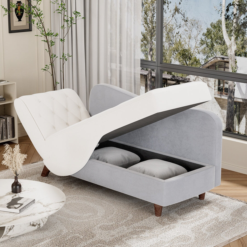White Upholstered Storage Chaise Lounge Chair with Left Armrest & Lumbar Pillow V80849