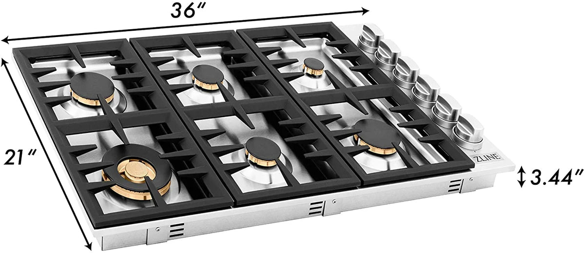 36 in. Dropin Cooktop with 6 Gas Brass Burners M22385
