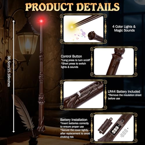 Light Up Magic Wand with Sounds & 4 Color Lights, Brown, 2PCS U605238