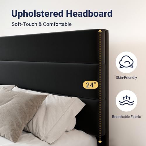 White Full Size Platform Bed Frame with 4 Storage Drawers and Velvet Upholstered Headboard I64265