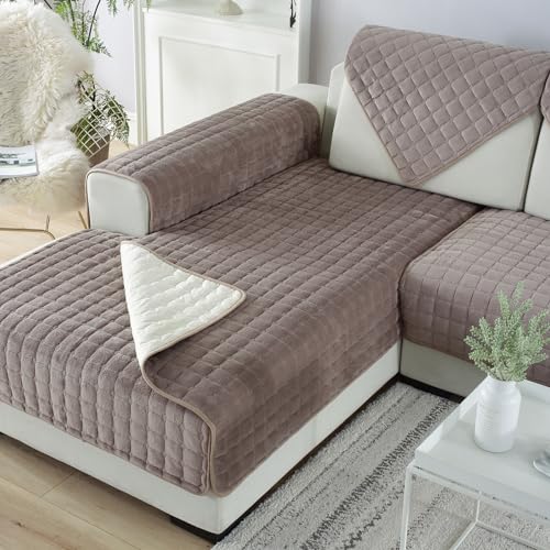 Light Brown Reversible Quilted Sofa Slipcover 35"x63" X80578