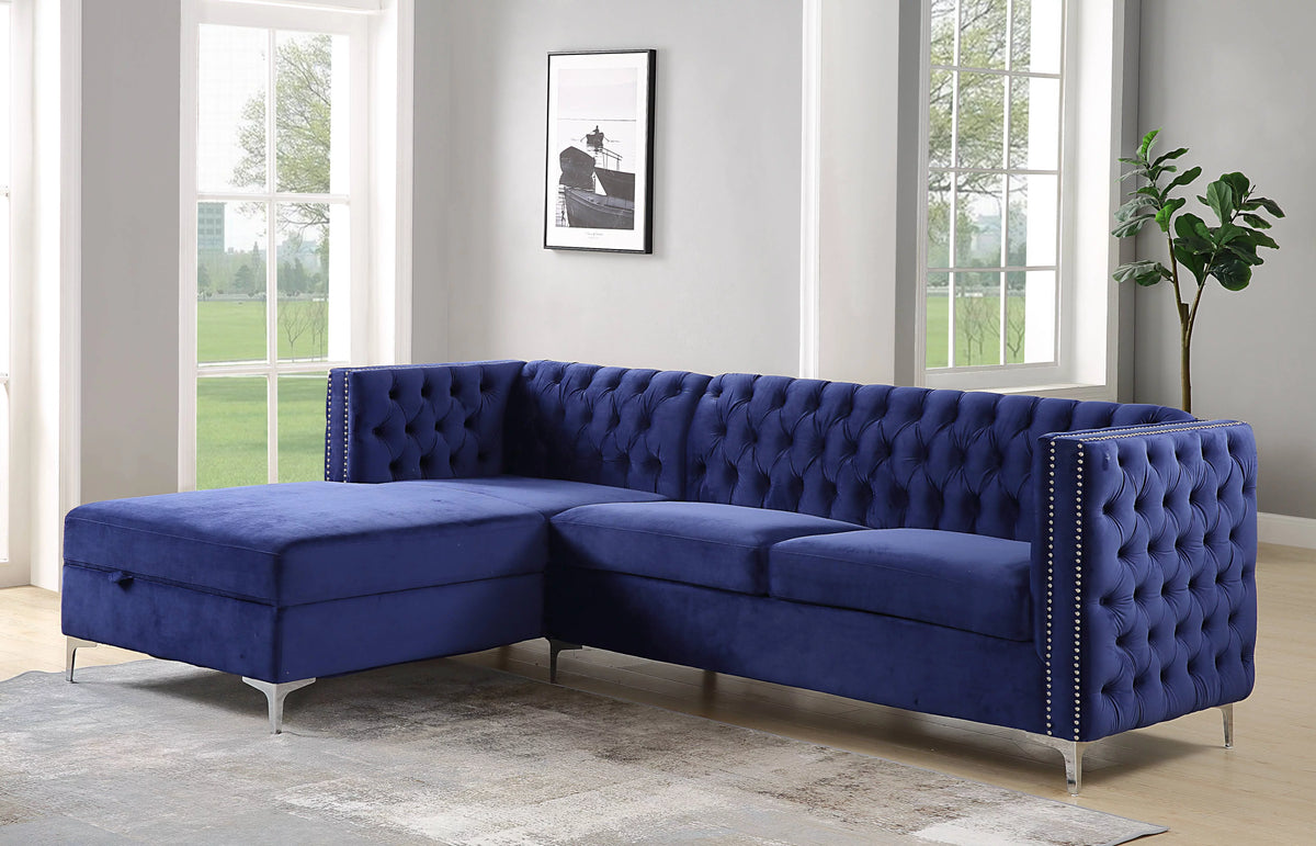 Navy Blue Velvet Sectional Sofa J50860