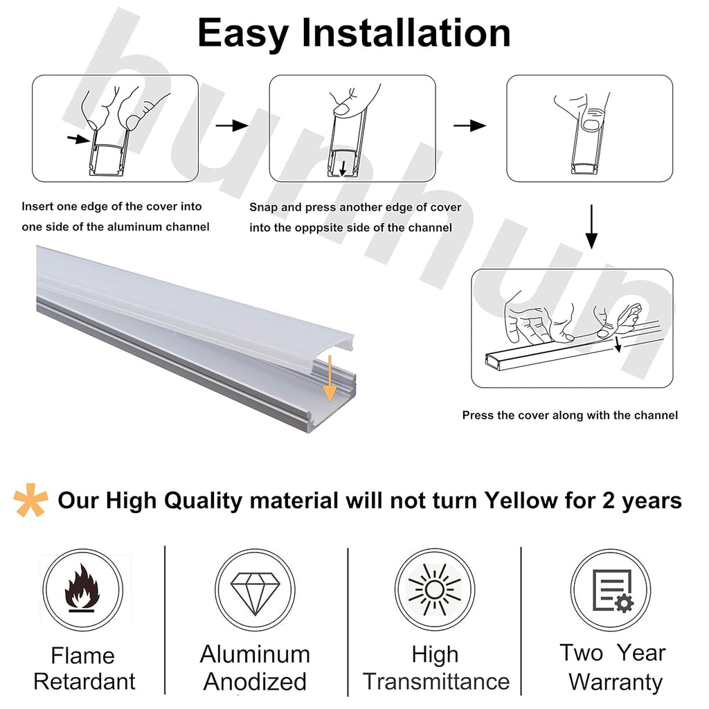 20-Pack 3.3ft U Shape LED Aluminum Channel System with Milky Cover, End Caps and Mounting Clips K660