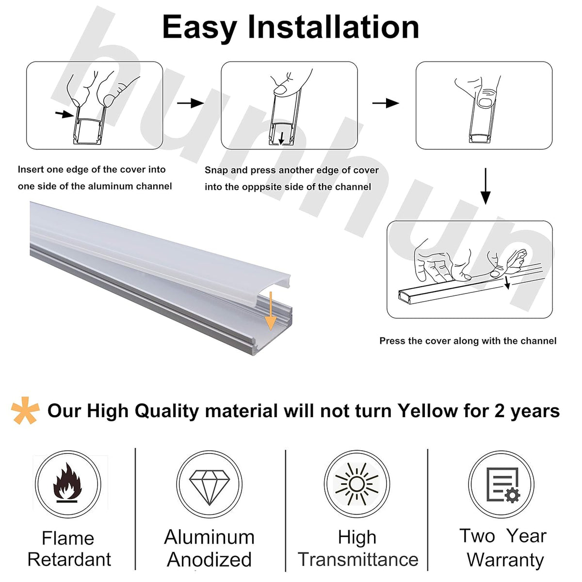 20-Pack 3.3ft U Shape LED Aluminum Channel System with Milky Cover, End Caps and Mounting Clips K660