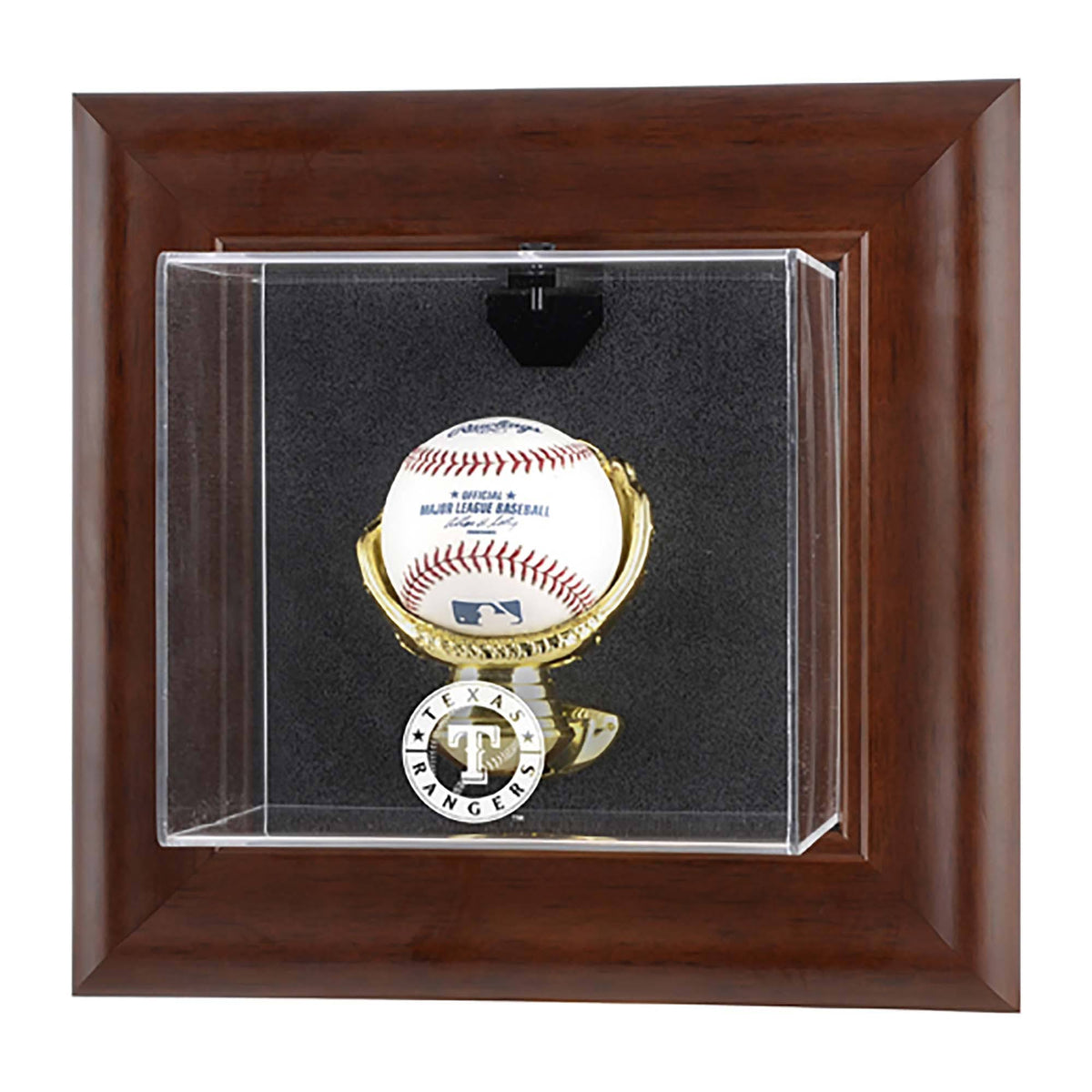 Brown Framed Wall-Mounted Baseball Display Case E541