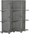 4 Panel Wood Privacy Screen Room Divider with Shelves A2706