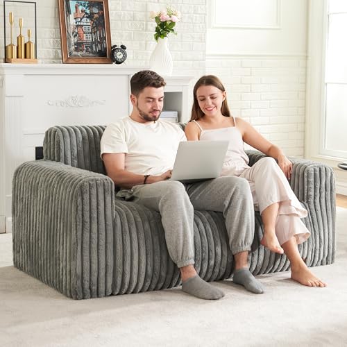 Large Grey Fluffy Bean Bag Sofa with Armrest F2310