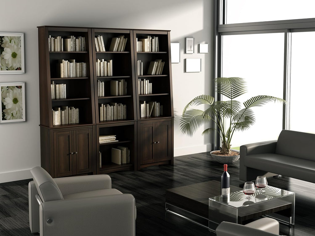 Espresso Tall Slant-Back Bookcase with 2 Doors T38550