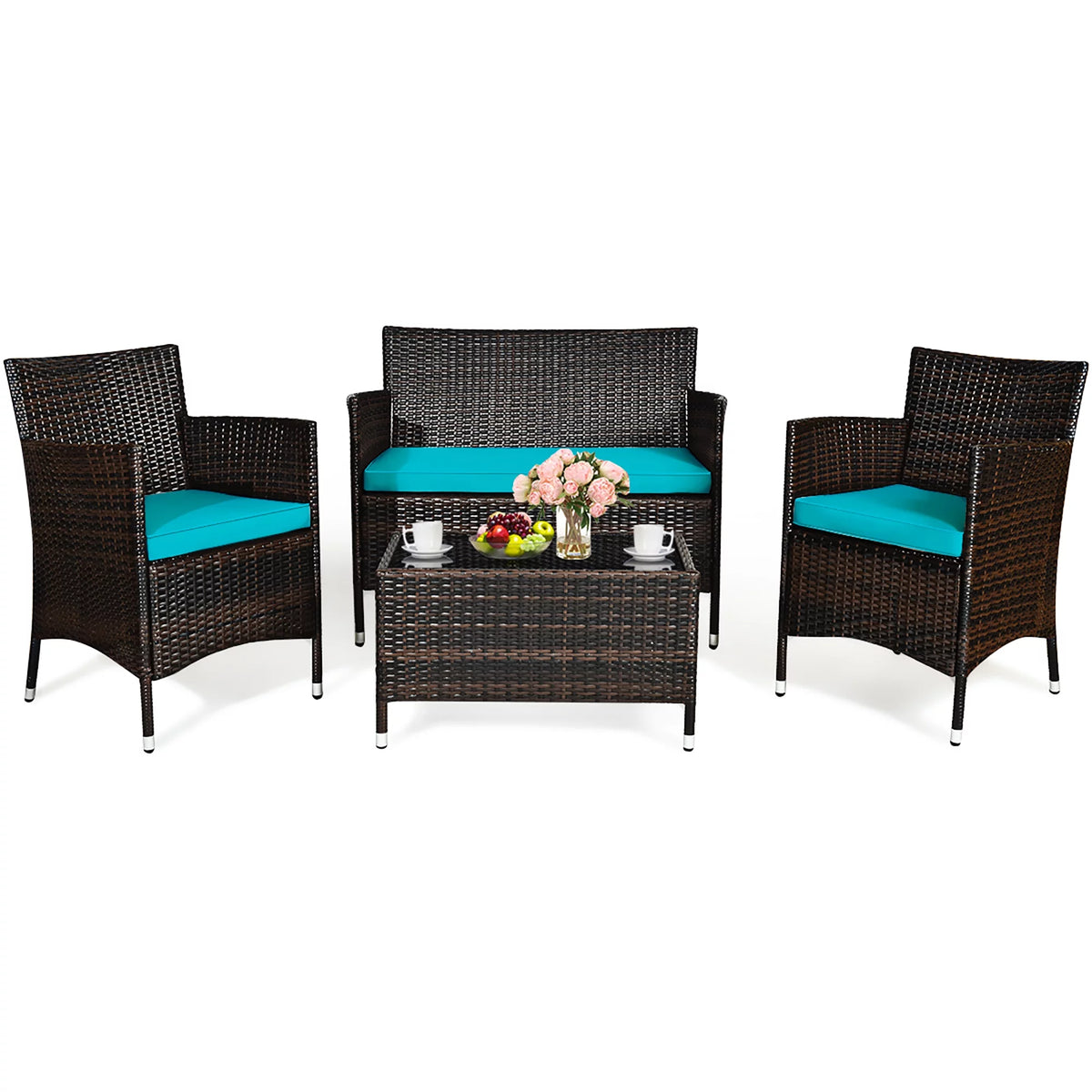 4PCS PE Rattan Wicker Patio Sofa Furniture Set With Cushion Q21757