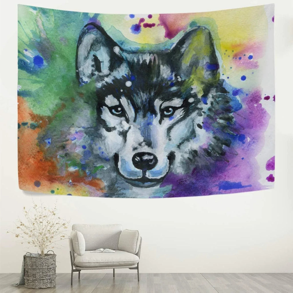 Rainbow Dogs Paw Footprints Black Tapestry Wall Hanging 60"x51" O377099