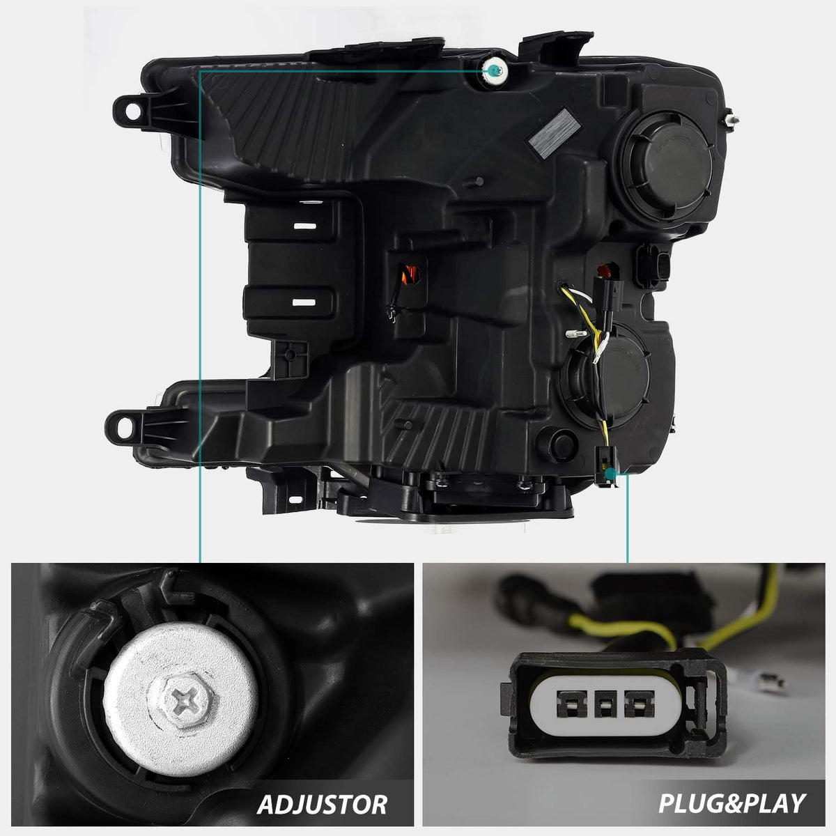 Jet Black LED Tube Dual Projector Headlights H9990