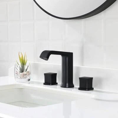 Matte Black Widespread Bathroom Faucet with Drain Assembly U652870