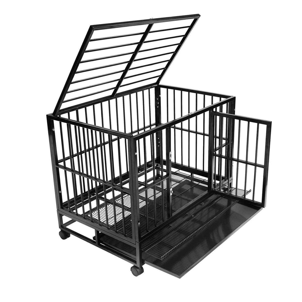 Silver Two-Door Dog Crate with Tray Z96648