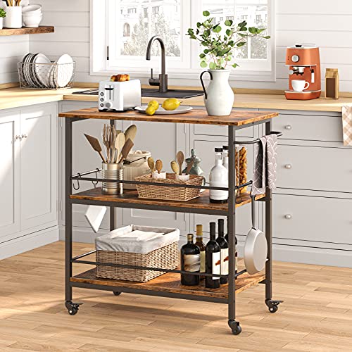 Rustic Brown and Black Kitchen Island with Storage H683