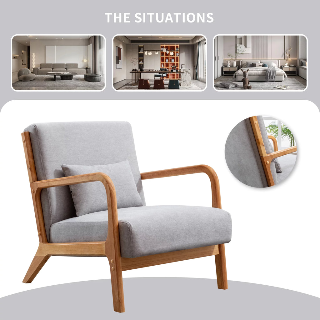 Beige Fabric Accent Armchair with Wood Frame V77770