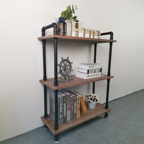 3 Tier Solid Wood Iron Pipe Bookshelf A6045