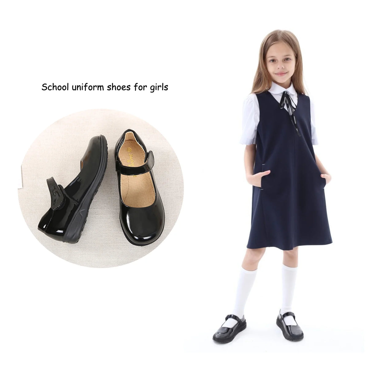 Black Mary Jane Flats School Uniform Dress Shoes M872