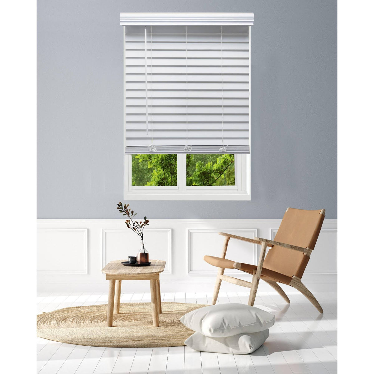 White 68.5 W x 60 H Faux Wood Blinds Q98621
