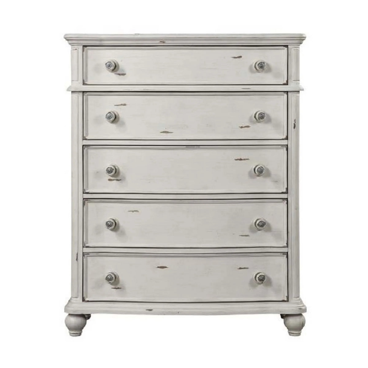 Antique White 5-Drawers Wood Dresser Chest with Turned Legs A865