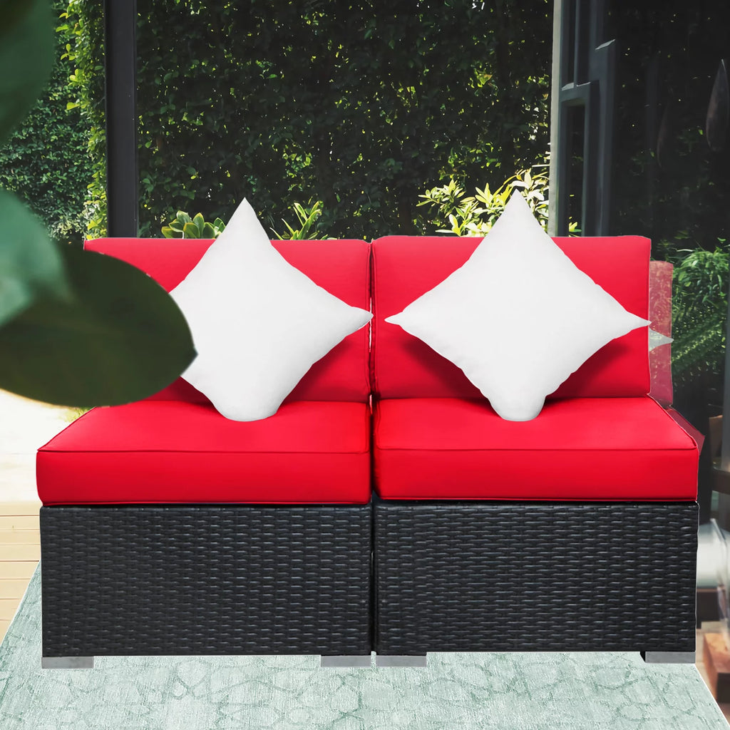 2 Pcs PE Rattan Wicker Patio Sofa Set W39579