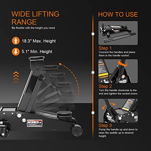 Black Steel Racing Floor Jack, 3 Ton (6,000 lb) Capacity M15136