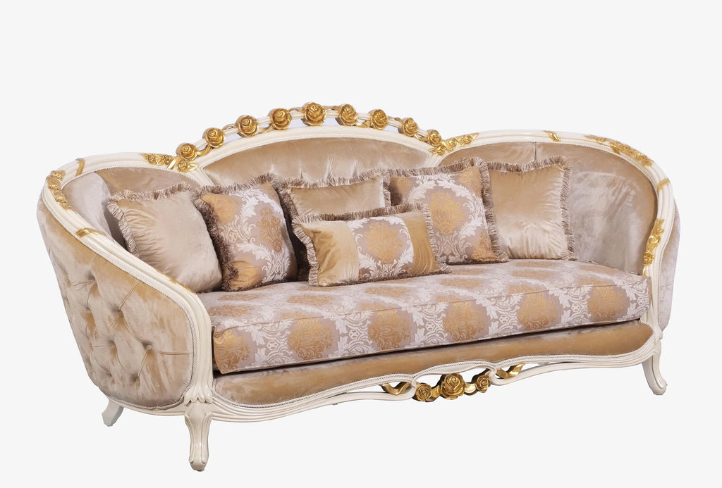 Beige & Gold Wood Trim Sofa Set O634