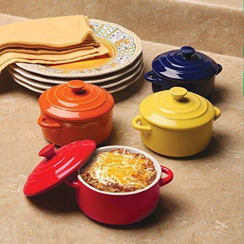 Set of 8 Stoneware Mini Casserole Pots with Lids B728467