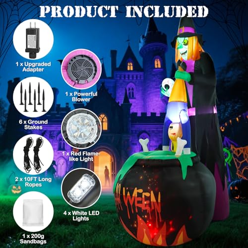 8ft Halloween Inflatable Witch Yard Decor with Built-in LED Lights B822981