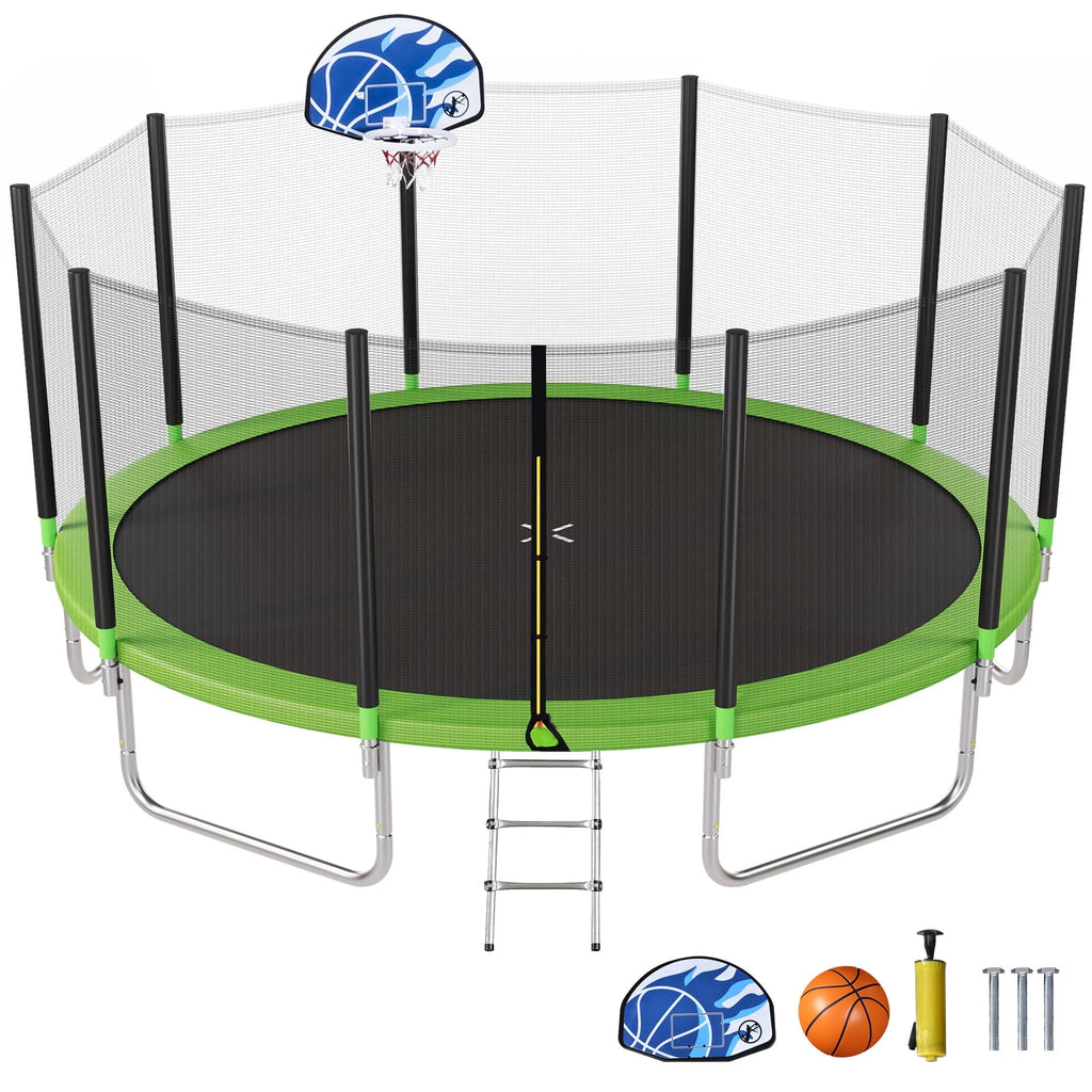 16FT Trampoline with Safety Enclosure Net, Basketball Hoop and Ladder J117129
