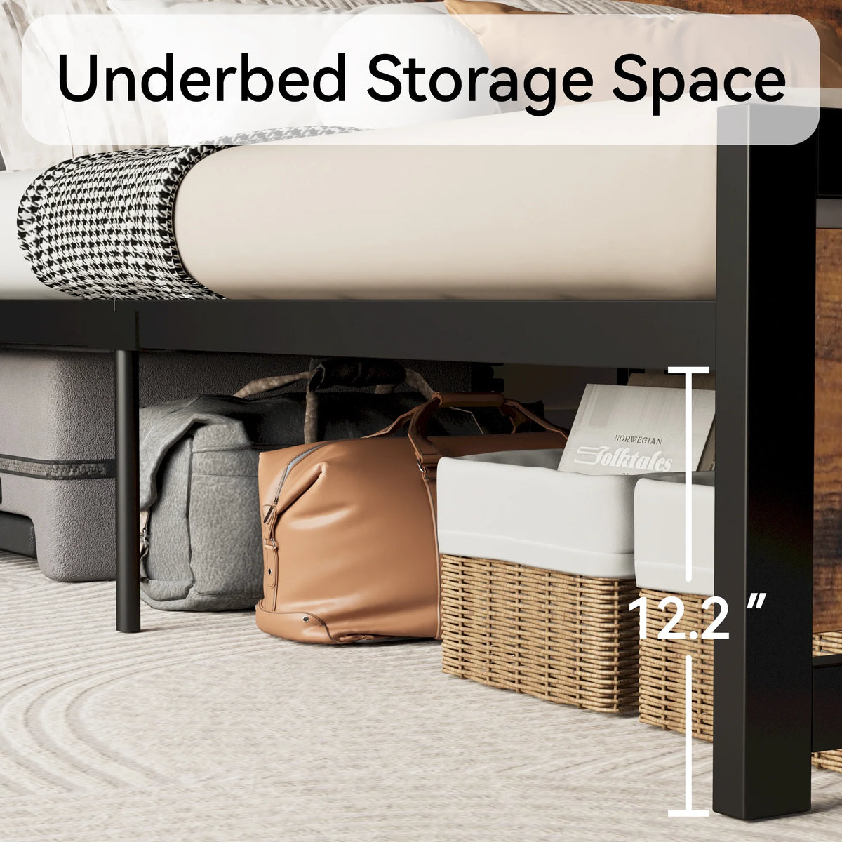 King Platform Bed Frame with Headboard and Under Bed Storage M252199