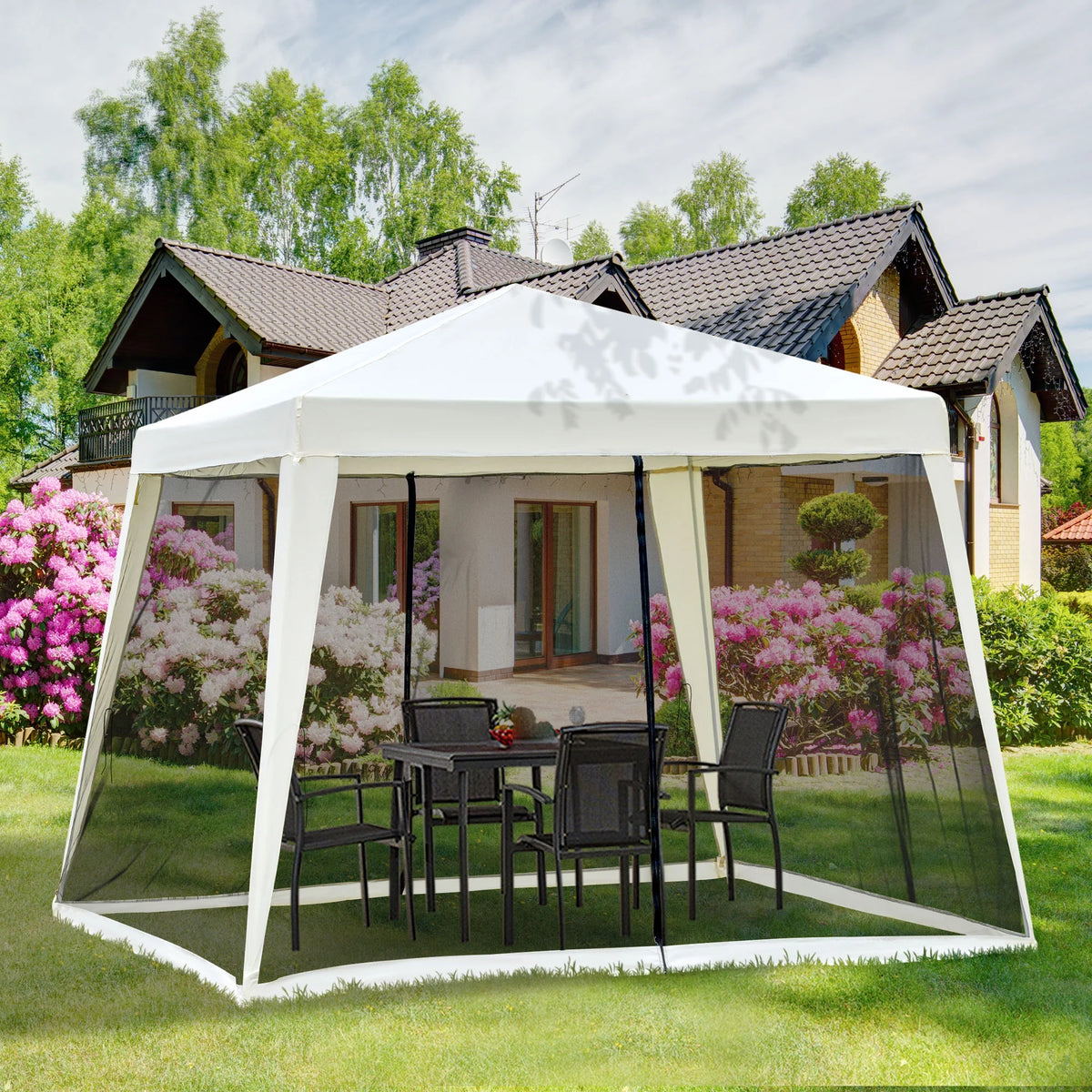 10' x 10' Folding Slant Leg Screened Canopy Tent with Mesh Sidewalls Z192