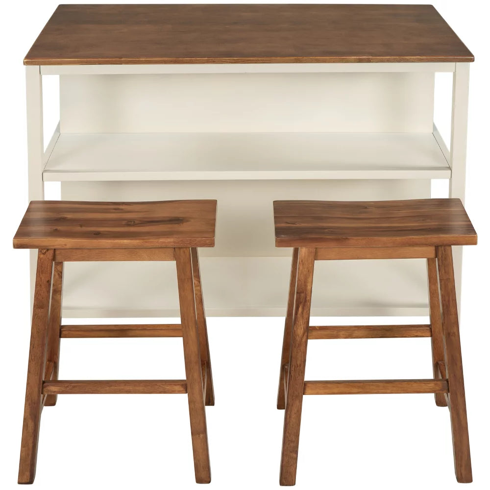 Solid Wood Kitchen Island Set with 2 Stools P54335
