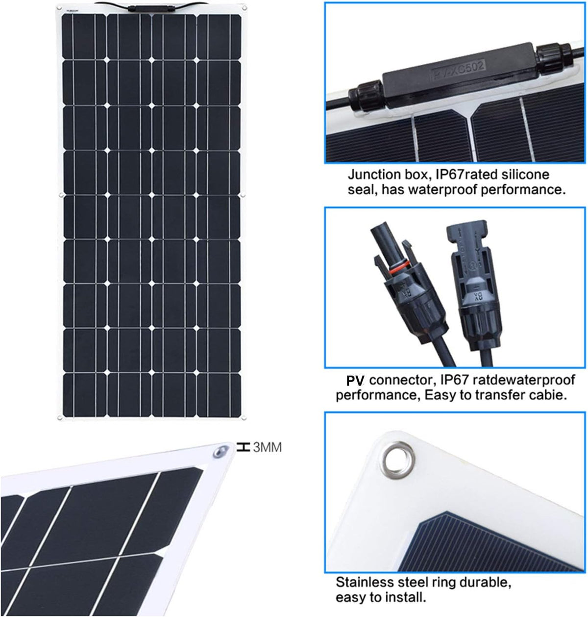 100W Flexible Solar Panel 12V System Kit with 10A Charge Controller J543